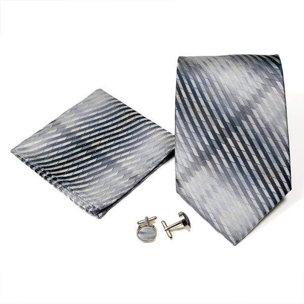 Men's Classic Grey-Blue Boxy Geometric Design 4-pc Necktie Box Set - FHYINC best men's suits, tuxedos, formal men's wear wholesale