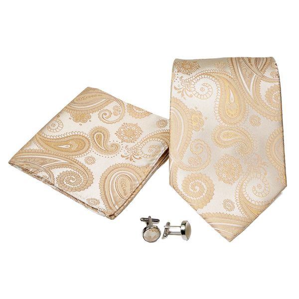 Men's Tan Paisley Pattern Design 4-pc Necktie Box Set - FHYINC best men's suits, tuxedos, formal men's wear wholesale