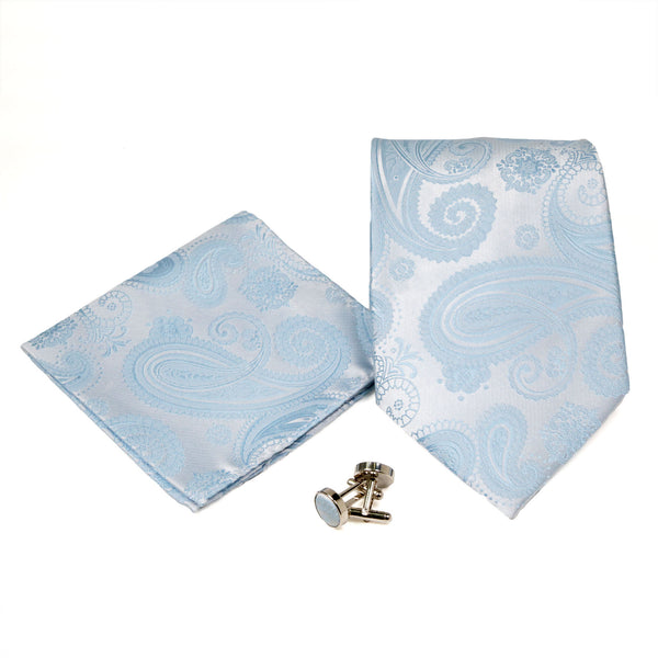 Men's Light Blue Paisley Geometric Pattern Design 4-pc Necktie Box Set - FHYINC best men's suits, tuxedos, formal men's wear wholesale