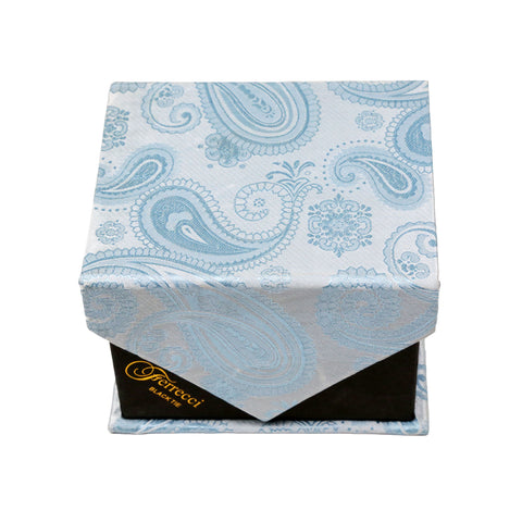 Men's Light Blue Paisley Geometric Pattern Design 4-pc Necktie Box Set