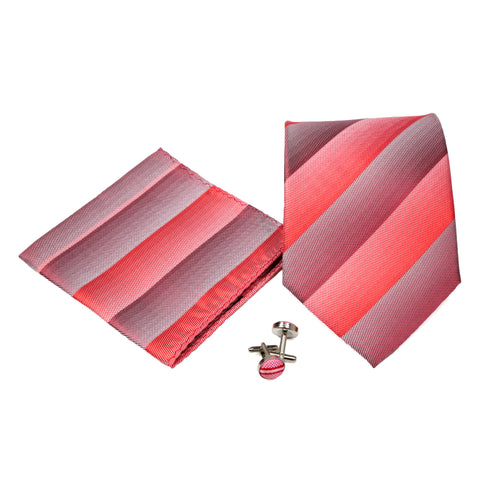 Men's Red Striped Geometric Pattern Design 4-pc Necktie Box Set