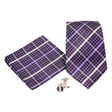 Men's Purple/Black Plaid Geometric Pattern Design 4-pc Necktie Box Set - FHYINC best men's suits, tuxedos, formal men's wear wholesale