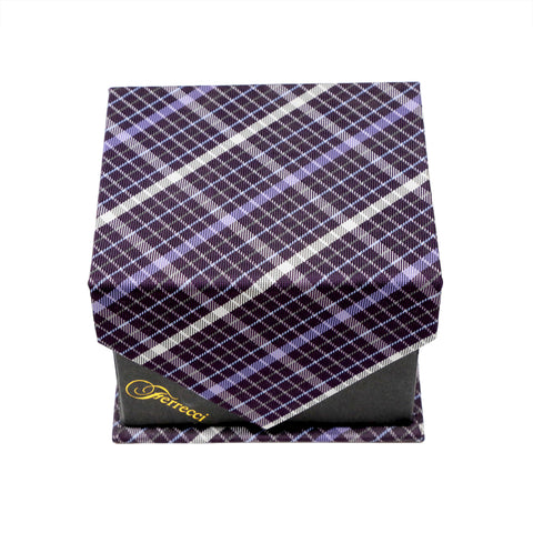 Men's Purple/Black Plaid Geometric Pattern Design 4-pc Necktie Box Set