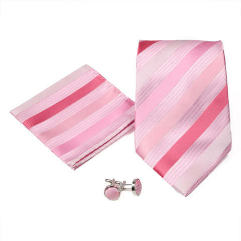 Men's Classic Pink-Magenta Striped Design 4-pc Necktie Box Set