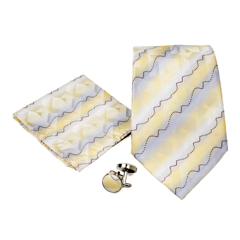 Men's Yellow Geometric Pattern Design 4-pc Necktie Box Set