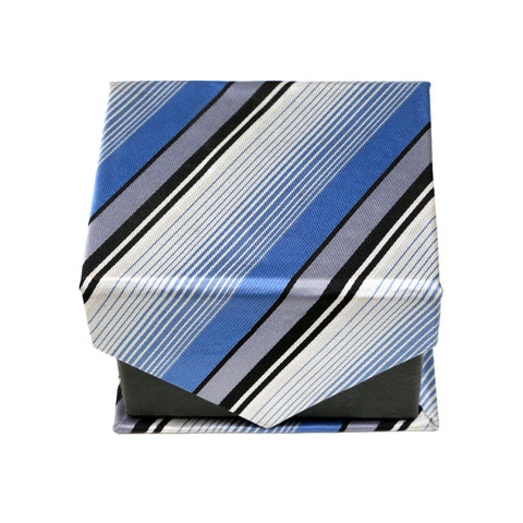 Men's Blue-Black Stripe Pattern Design 4-pc Necktie Box Set