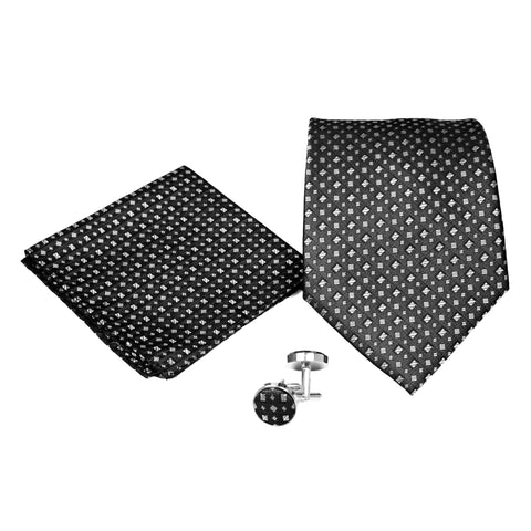 Men's Black Geometric Stripe Pattern Design 4-pc Necktie Box Set