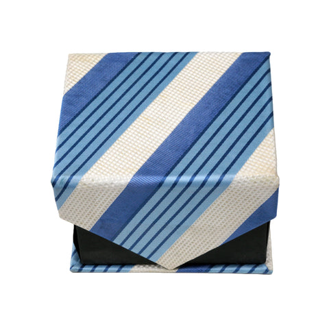 Men's Blue-White Stripe Pattern Design 4-pc Necktie Box Set