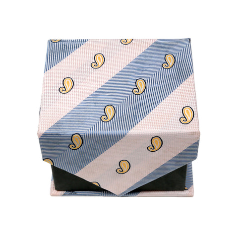Men's Blue-Tan Paisley Stripe Pattern Design 4-pc Necktie Box Set