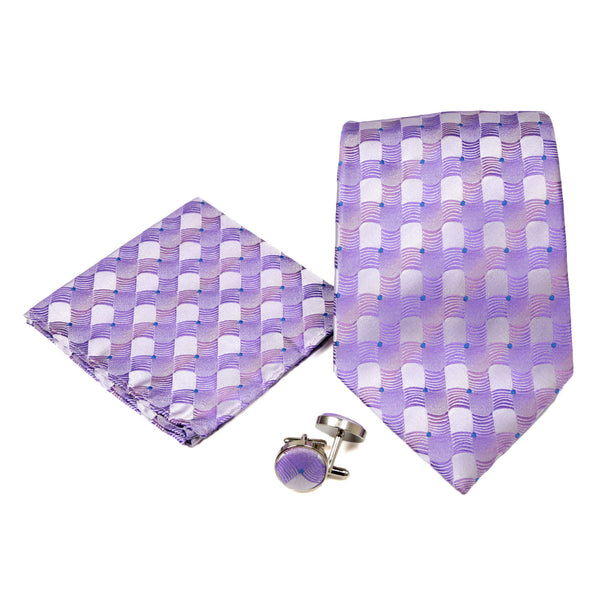 Men's Purple Square Geometric Pattern Design 4-pc Necktie Box Set - FHYINC best men's suits, tuxedos, formal men's wear wholesale