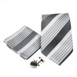 Men's Grey-White Striped Geometric Pattern Design 4-pc Necktie Box Set - FHYINC best men's suits, tuxedos, formal men's wear wholesale