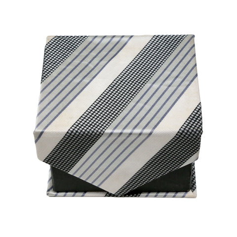 Men's Grey-White Striped Geometric Pattern Design 4-pc Necktie Box Set