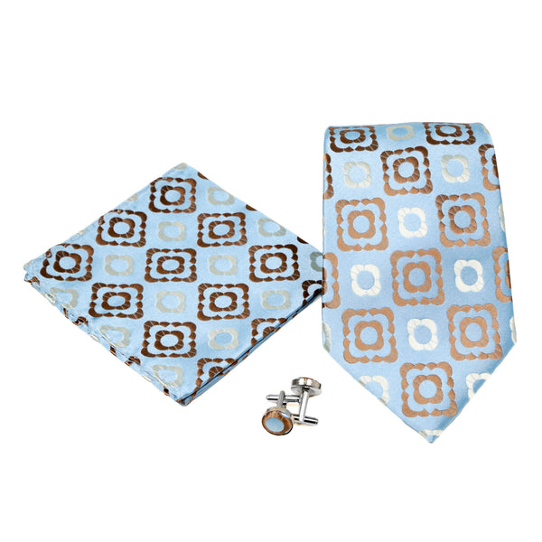 Men's Light Blue-Brown Geometric Pattern Design 4-pc Necktie Box Set - FHYINC best men's suits, tuxedos, formal men's wear wholesale