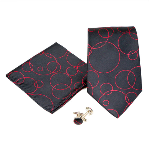 Men's Black-Red Bubbly Pattern Design 4-pc Necktie Box Set