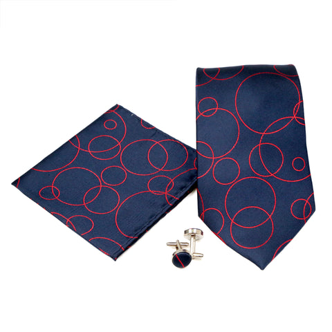 Men's Navy-Red Bubbly Pattern Design 4-pc Necktie Box Set