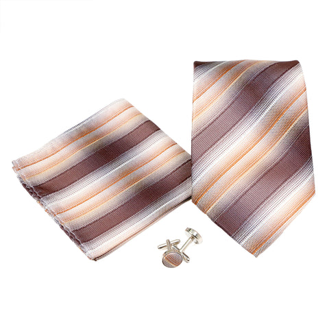 Men's Brown Slanted Striped Pattern Design 4-pc Necktie Box Set