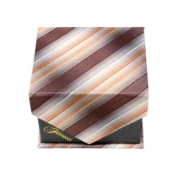 Men's Brown Slanted Striped Pattern Design 4-pc Necktie Box Set - FHYINC best men's suits, tuxedos, formal men's wear wholesale