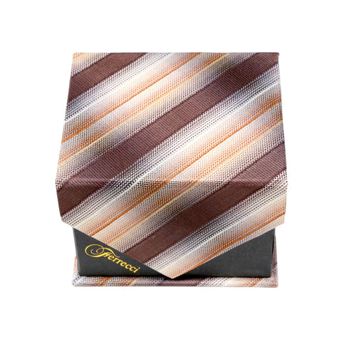 Men's Brown Slanted Striped Pattern Design 4-pc Necktie Box Set