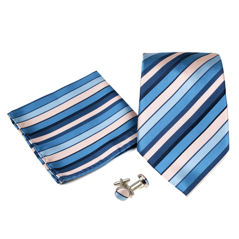 Men's Blue Slanted Striped Pattern Design 4-pc Necktie Box Set