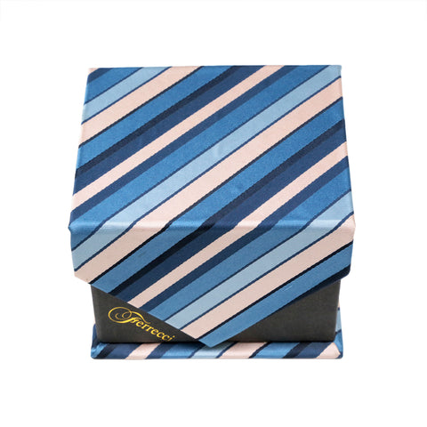 Men's Blue Slanted Striped Pattern Design 4-pc Necktie Box Set