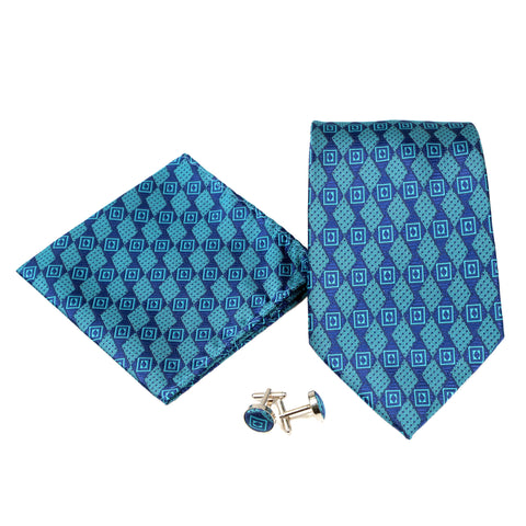 Men's Blue Squared Pattern Design 4-pc Necktie Box Set