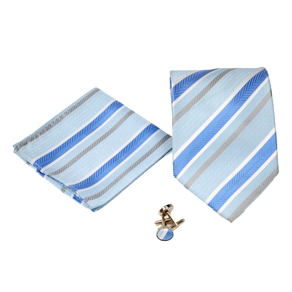 Men's Blue-Light Blue Striped Pattern Design 4-pc Necktie Box Set - FHYINC best men's suits, tuxedos, formal men's wear wholesale