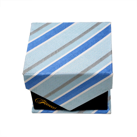 Men's Blue-Light Blue Striped Pattern Design 4-pc Necktie Box Set