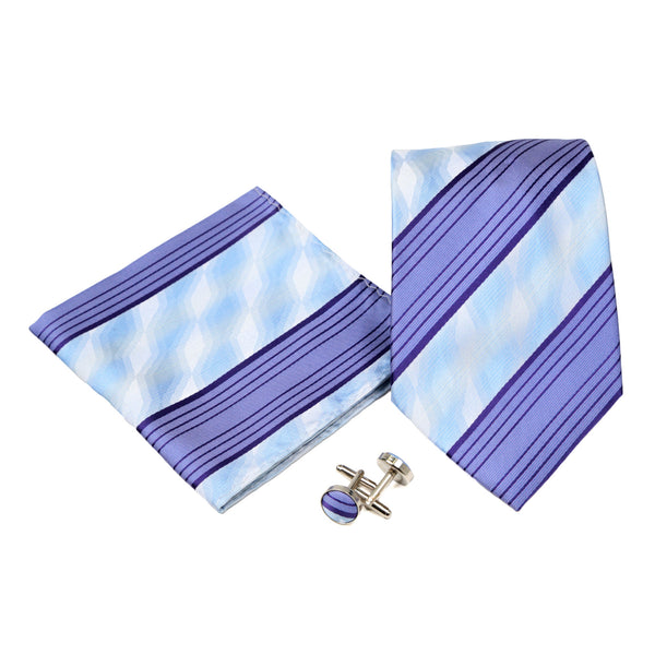 Men's Purple-Blue Striped Geometric Pattern Design 4-pc Necktie Box Set - FHYINC best men's suits, tuxedos, formal men's wear wholesale