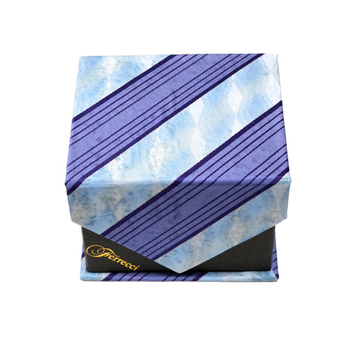 Men's Purple-Blue Striped Geometric Pattern Design 4-pc Necktie Box Set