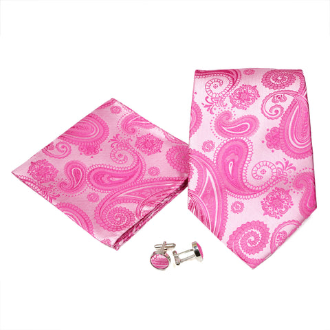Men's Pink Paisley Pattern Design 4-pc Necktie Box Set