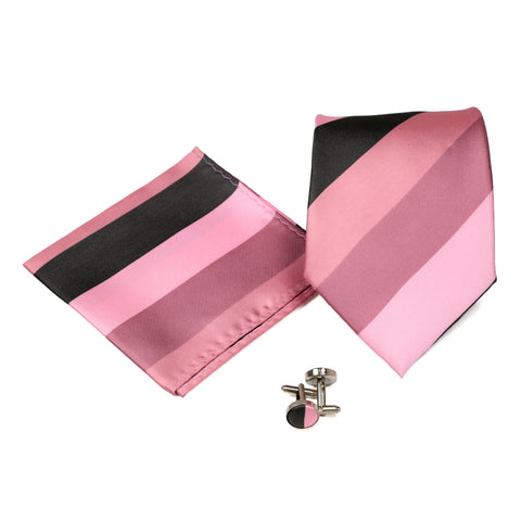 Men's Pink Striped Geometric Pattern Design 4-pc Necktie Box Set