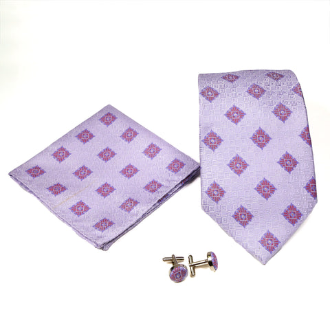Men's Funky Purple Squared Pattern Design 4-pc Necktie Box Set