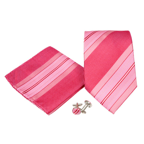 Men's Pink Slanted Striped Pattern Design 4-pc Necktie Box Set