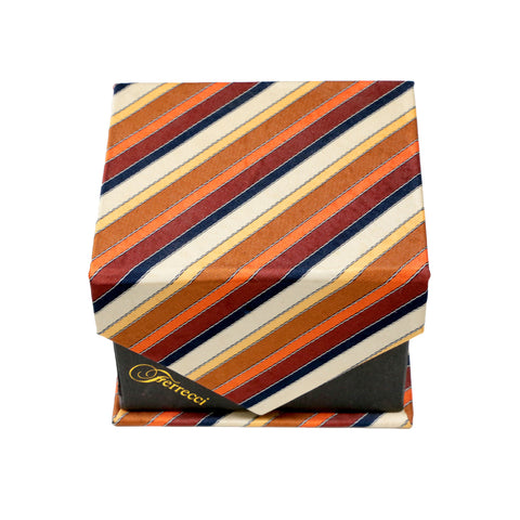 Men's Orange-Brown Striped Geometric Pattern Design 4-pc Necktie Box Set