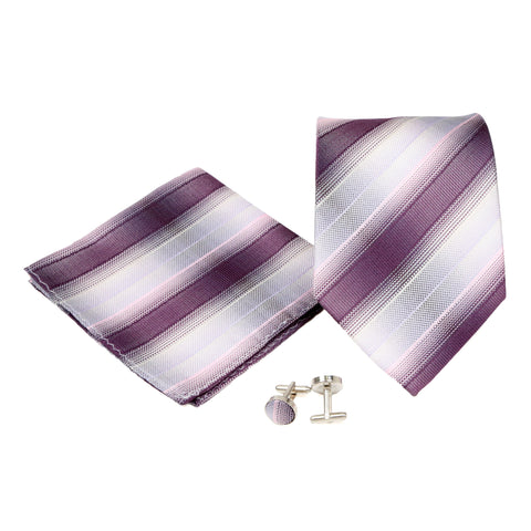 Men's Burgundy-White Striped Pattern Design 4-pc Necktie Box Set