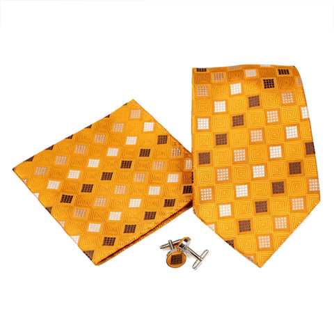 Men's Copper Boxed Geometric Pattern Design 4-pc Necktie Box Set