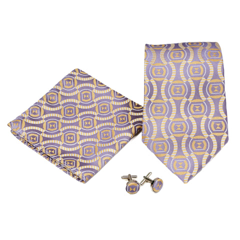 Men's Funky Purple-Yellow Squared Pattern Design 4-pc Necktie Box Set