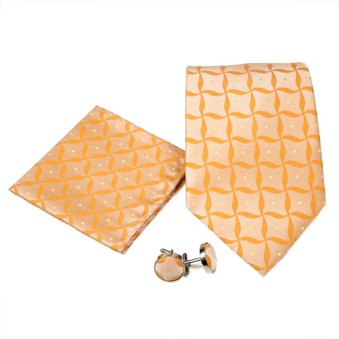 Men's Orange Geometric Pattern Design 4-pc Necktie Box Set