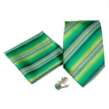 Men's Green Striped Geometric Pattern Design 4-pc Necktie Box Set - FHYINC best men's suits, tuxedos, formal men's wear wholesale