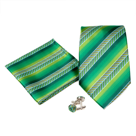 Men's Green Striped Geometric Pattern Design 4-pc Necktie Box Set