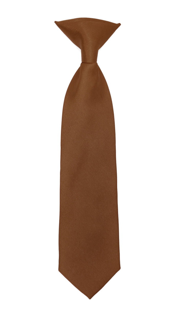 Boys 13" Premium Brown Clip On Necktie - FHYINC best men's suits, tuxedos, formal men's wear wholesale