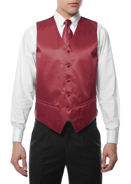 Ferrecci Mens Burgundy Satin 4pc Vest Set - FHYINC best men's suits, tuxedos, formal men's wear wholesale