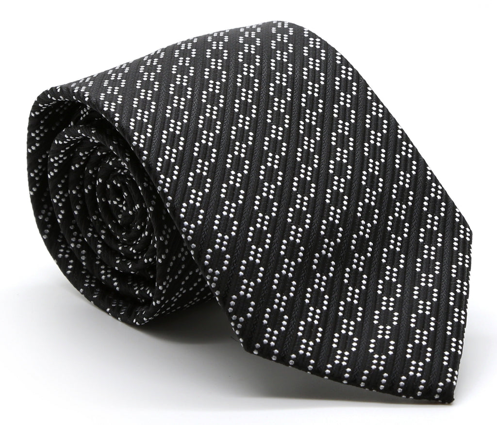 Mens Dads Classic Black Striped Pattern Business Casual Necktie & Hanky Set C-1 - FHYINC best men