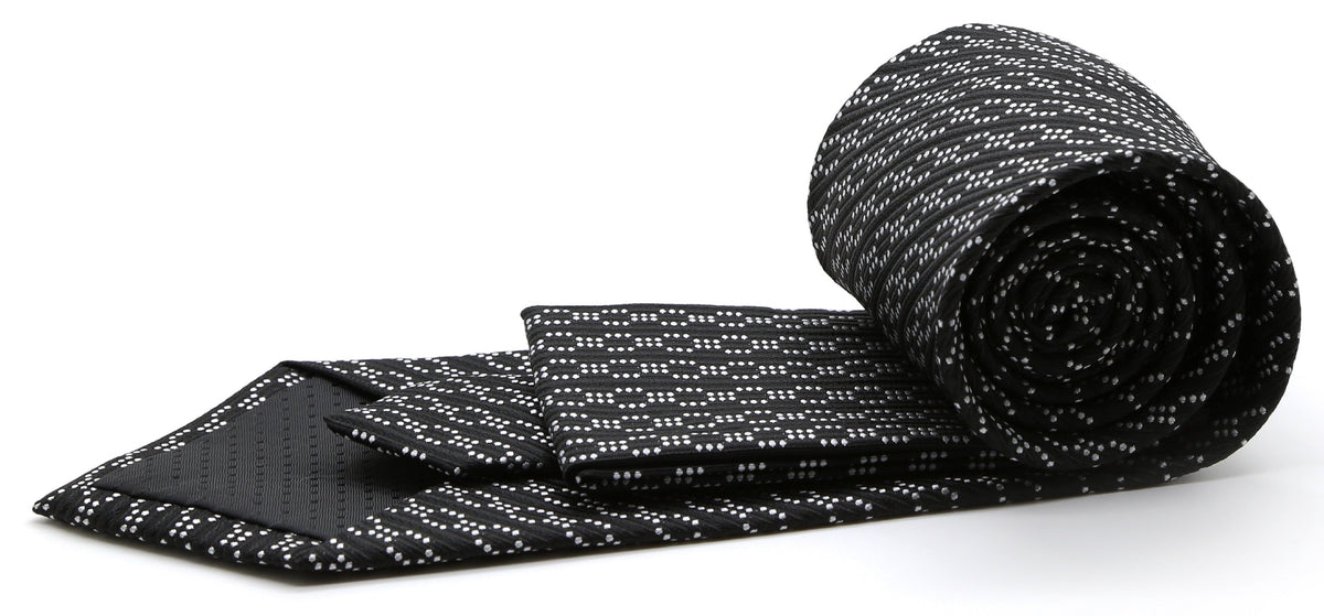 Mens Dads Classic Black Striped Pattern Business Casual Necktie & Hanky Set C-1 - FHYINC best men's suits, tuxedos, formal men's wear wholesale