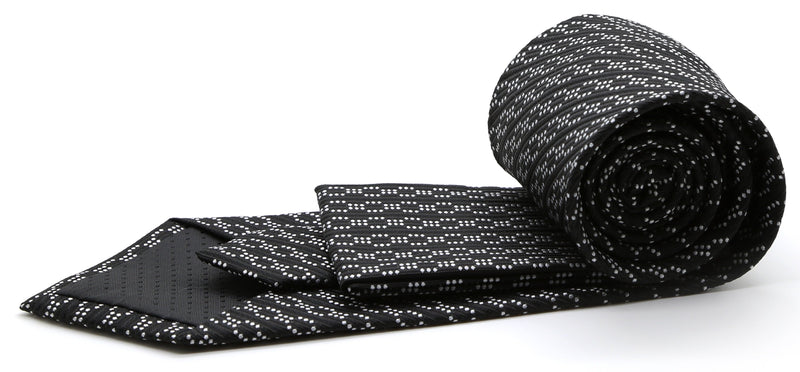 Mens Dads Classic Black Striped Pattern Business Casual Necktie & Hanky Set C-1 - FHYINC best men's suits, tuxedos, formal men's wear wholesale