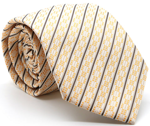 Mens Dads Classic Yellow Striped Pattern Business Casual Necktie & Hanky Set C-12