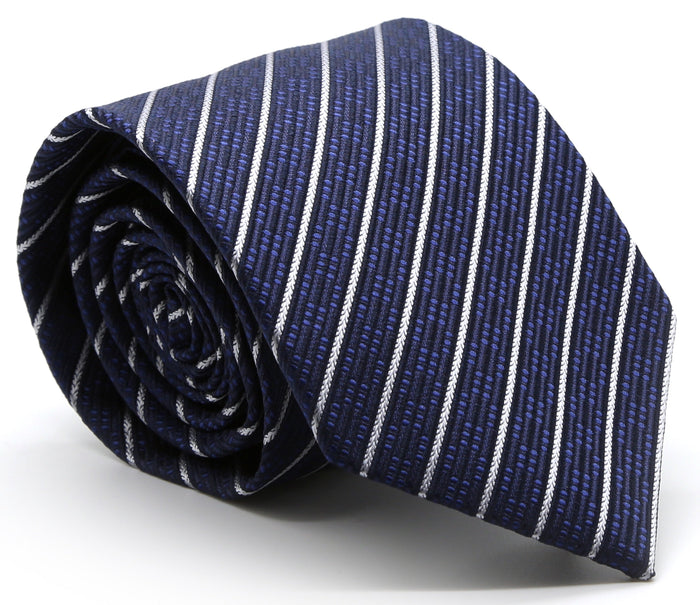 Mens Dads Classic Navy Striped Pattern Business Casual Necktie & Hanky Set C-2 - FHYINC best men's suits, tuxedos, formal men's wear wholesale
