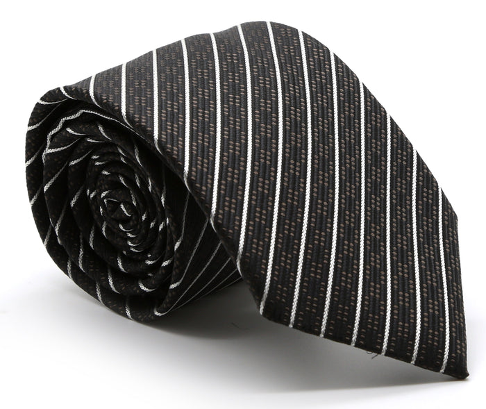 Mens Dads Classic Black Striped Pattern Business Casual Necktie & Hanky Set C-3 - FHYINC best men's suits, tuxedos, formal men's wear wholesale