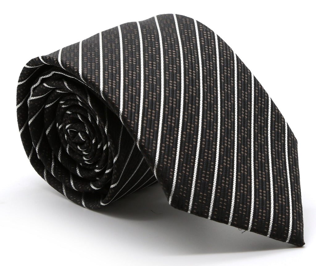 Mens Dads Classic Black Striped Pattern Business Casual Necktie & Hanky Set C-3 - FHYINC best men
