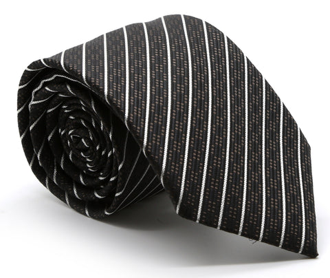 Mens Dads Classic Black Striped Pattern Business Casual Necktie & Hanky Set C-3